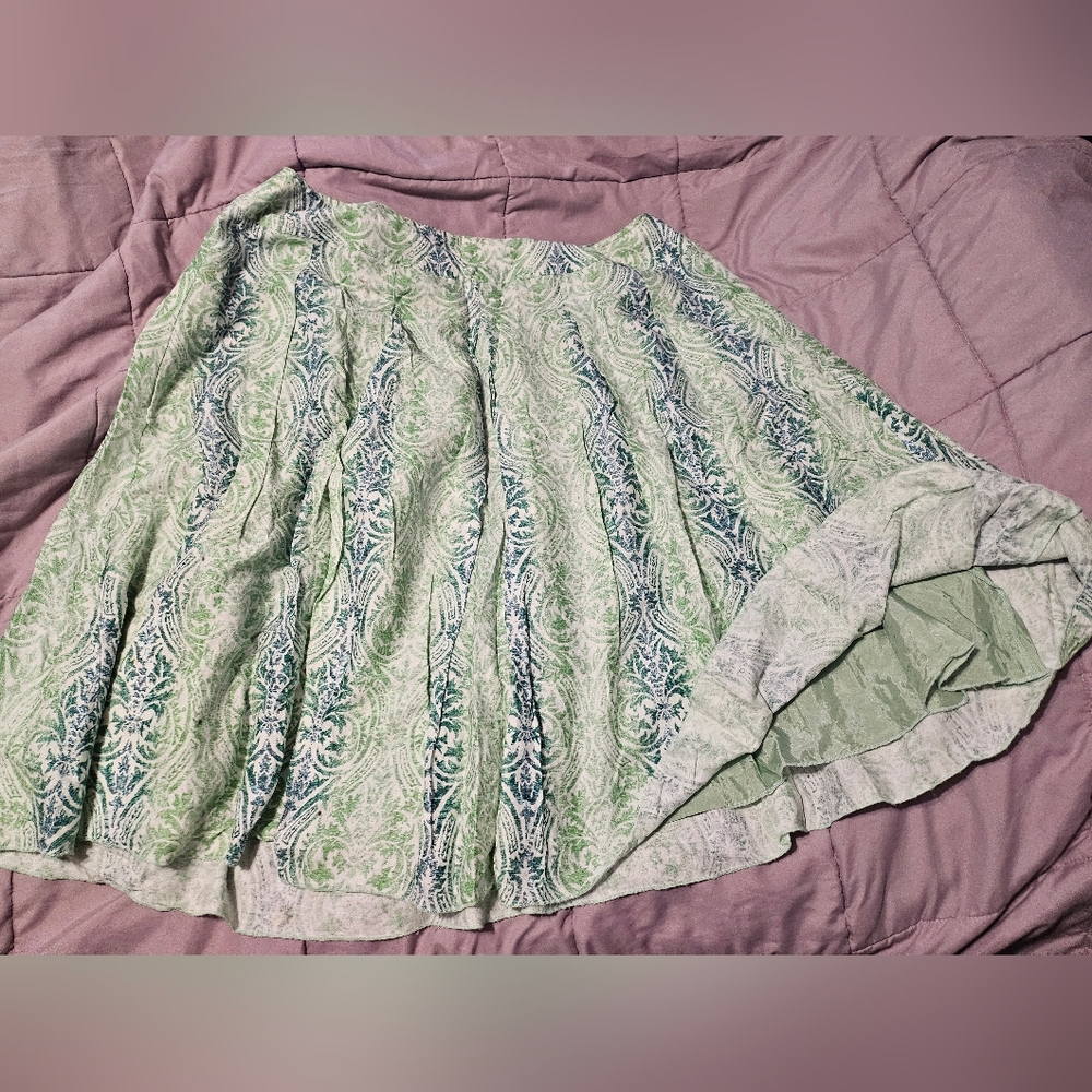 Coldwater Creek Elegant Green and Cream A-Line Skirt